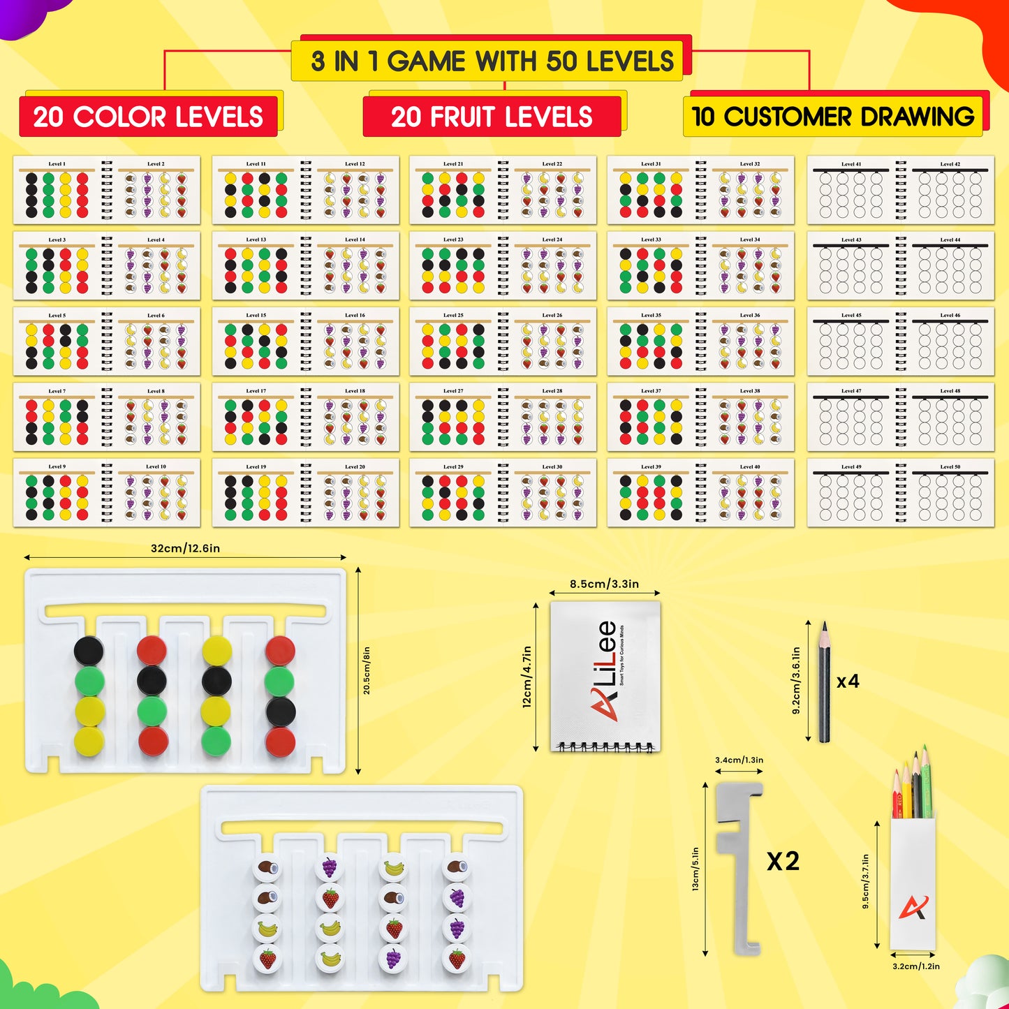 Alilee 3-in-1 Montessori Fun & Educational Board Game. Color Matching, Fruit Matching, Custom Drawing